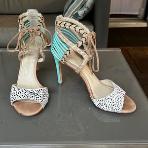 Dolce Vita Hexen Lace Up calf hair Leopard Print Sandal -turquoise